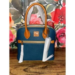 Dooney & Bourke Pebble Grain Satchel Teal & Tan Leather NWT Crossbody